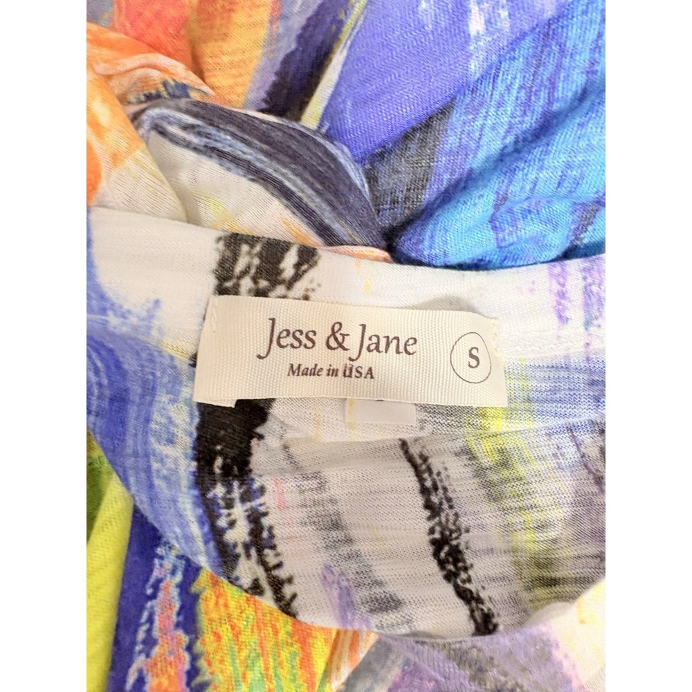 Jess & Jane Womens S Abstract Art to Wear Top Short Sleeve V Neck Colorful Boho - Picture 3 of 9